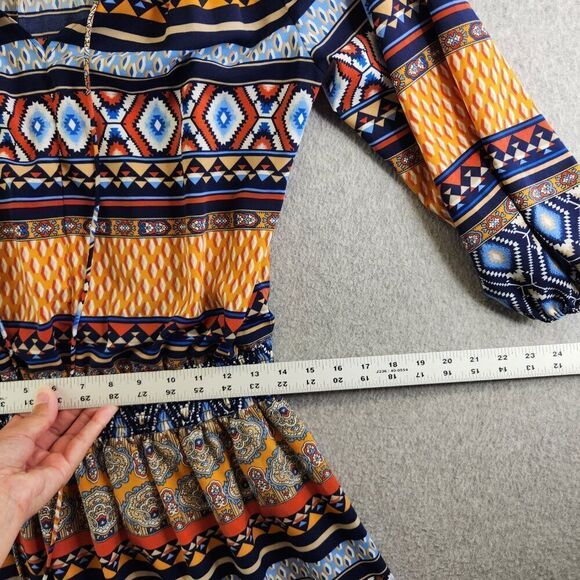 Betsey Johnson Dress Womens 12 Peasant Smocked Waist Boho Aztec Southwestern - Picture 12 of 16